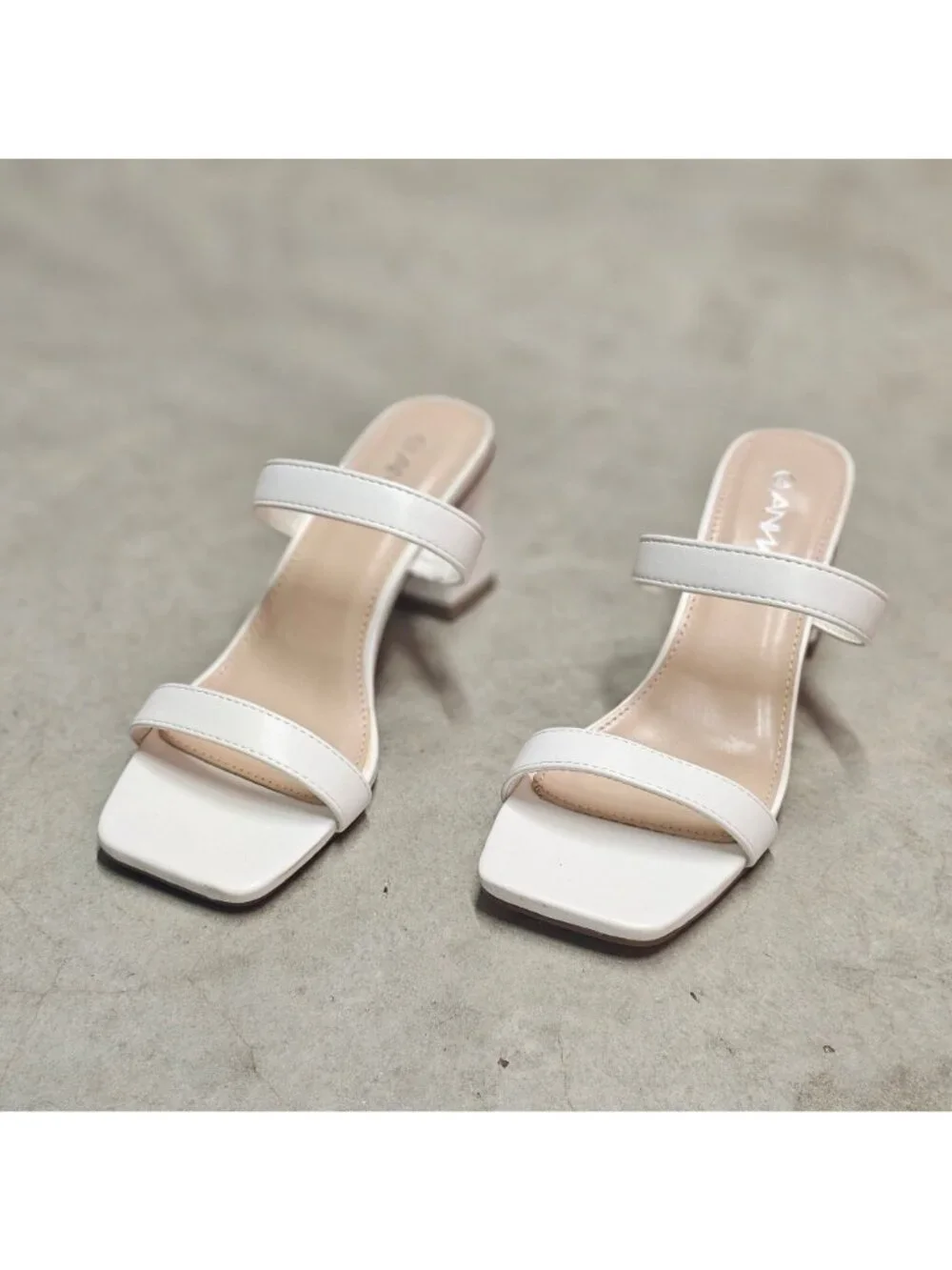 White Faux Leather Block Heel Sandals With Double Straps & Square Toe For Women - Picture 5 of 15